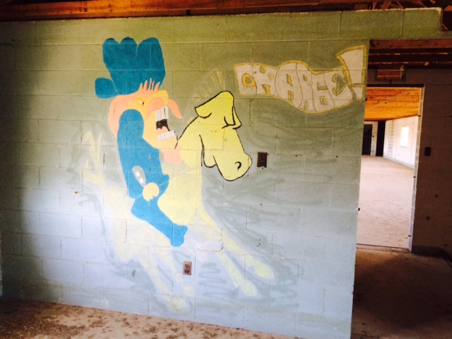 A wall with graffiti on it and a horse.